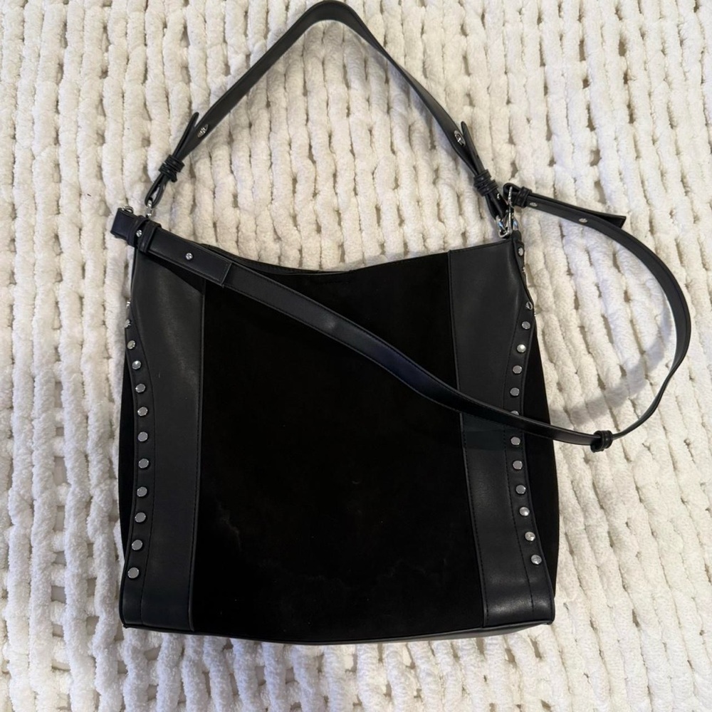 Topshop Black suede and leather studded tote